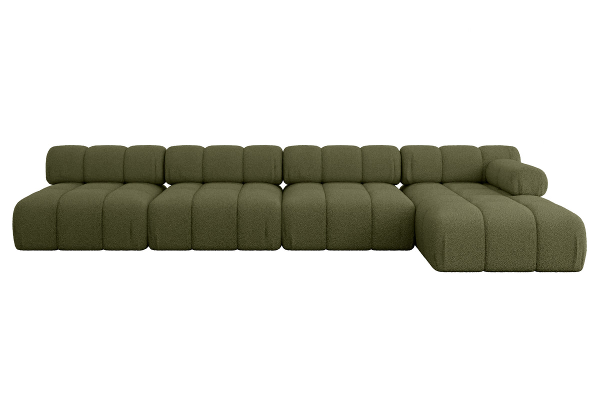 Ecksofa RAZON-L3 Bouclé, Grün - Quelle 38 / Ottomane Rechts / Ohne Schlaffunktion