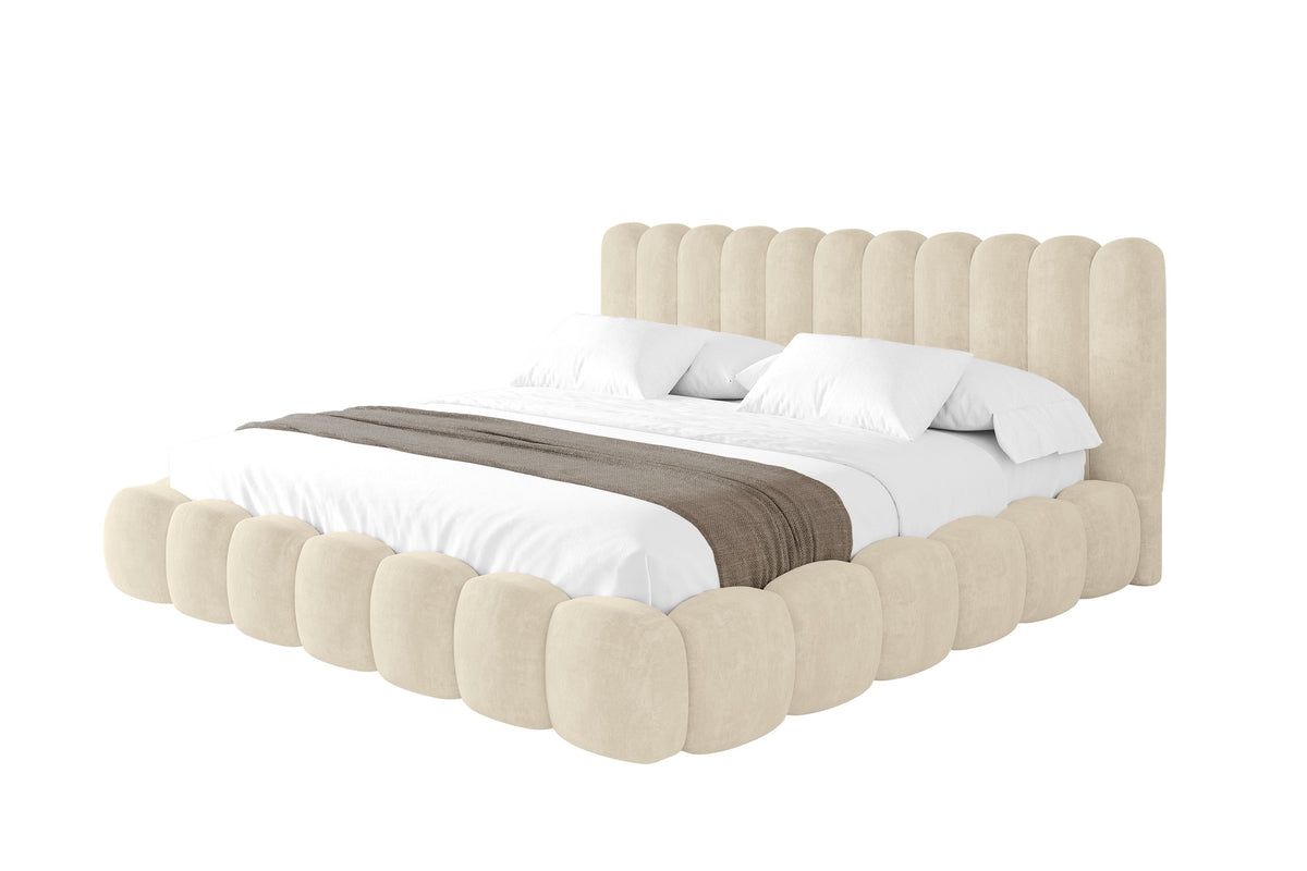 Polsterbett SENA Samt, Beige - Monolith 04 / 200x200 cm / Mit Matratze