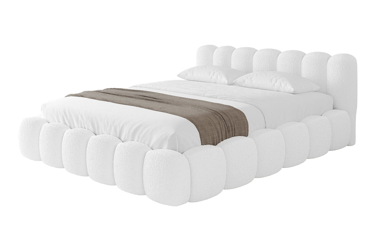 Łóżko tapicerowane SENA-v1 Bouclé, Biały - Quelle 01 / 120x200 cm / Z materacem