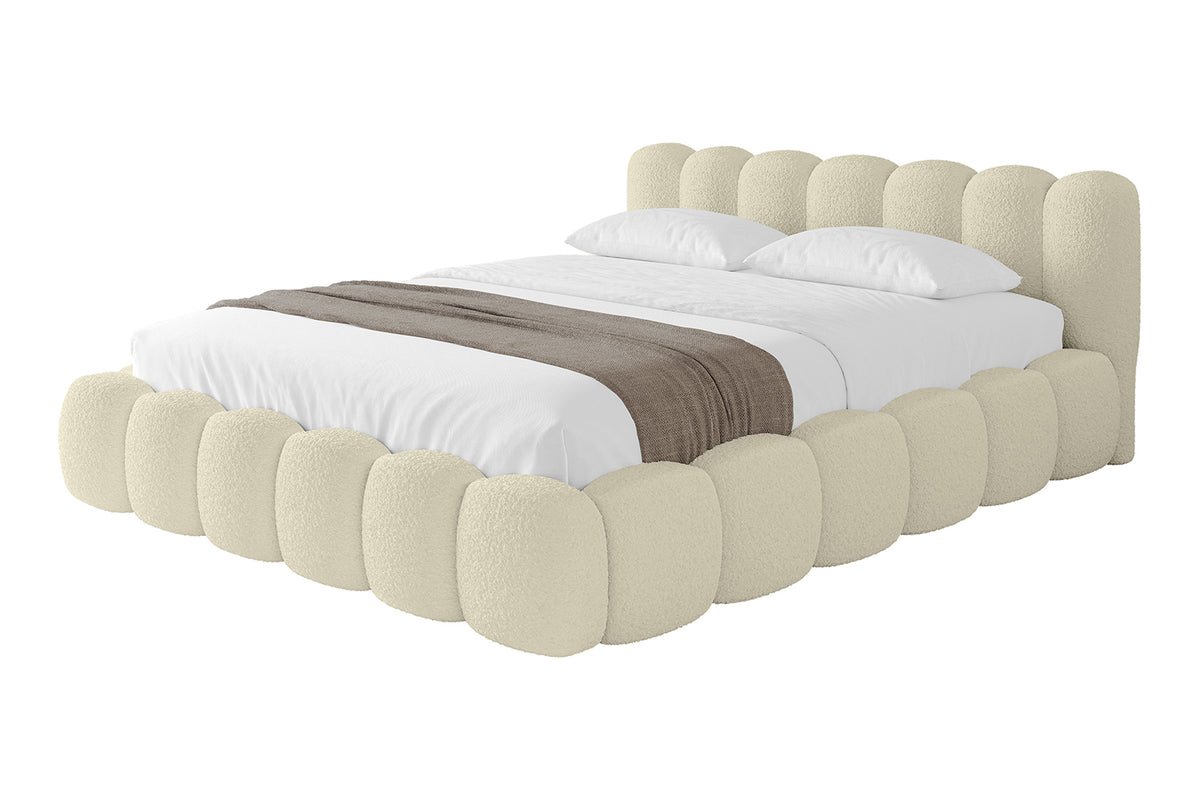 Łóżko tapicerowane SENA-v1 Bouclé, Beżowy - Quelle 02 / 120x200 cm / Bez materaca