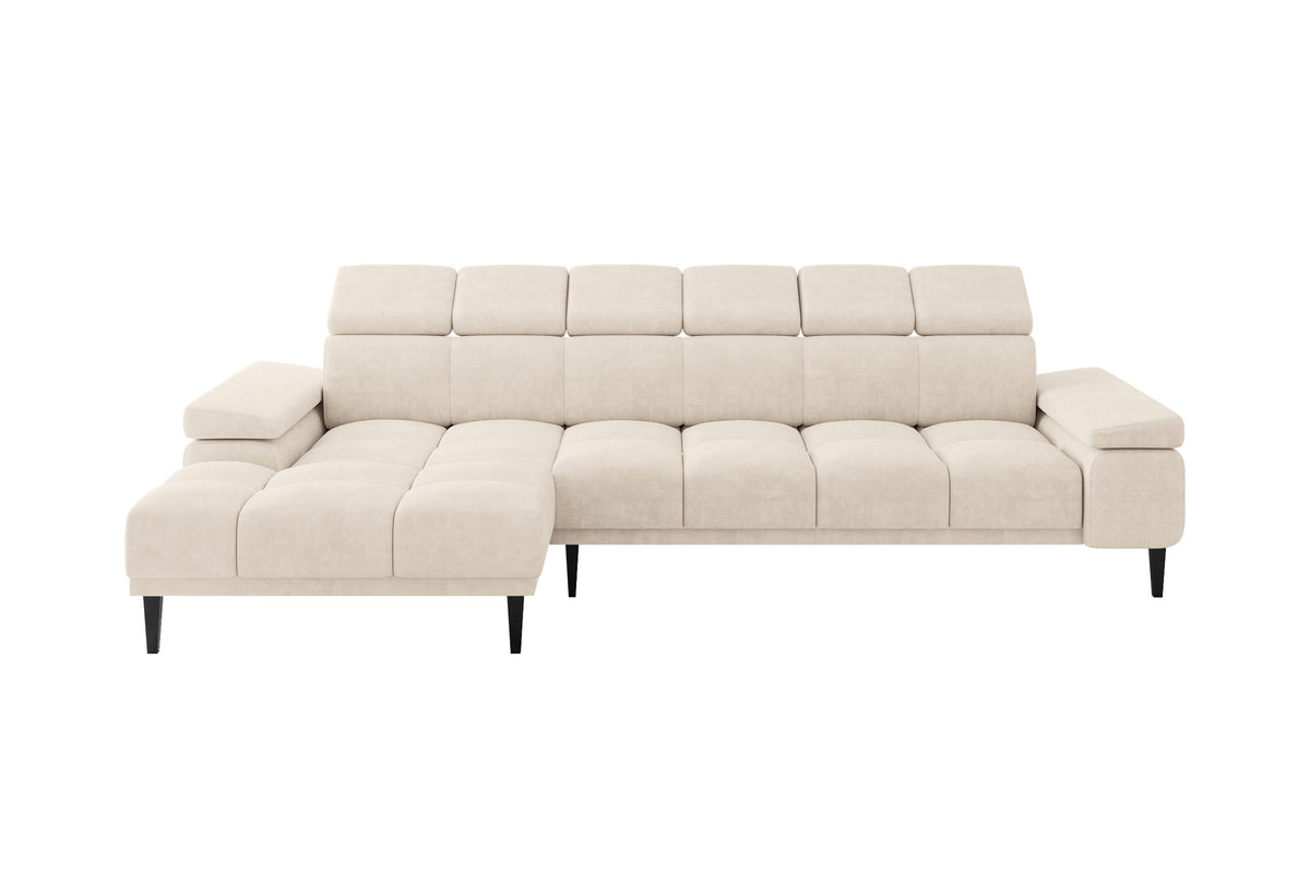 Narożnik SERI welur, Beżowy - Dream Velvet 202.02 / Otomana z lewej / Bez funkcji spania
