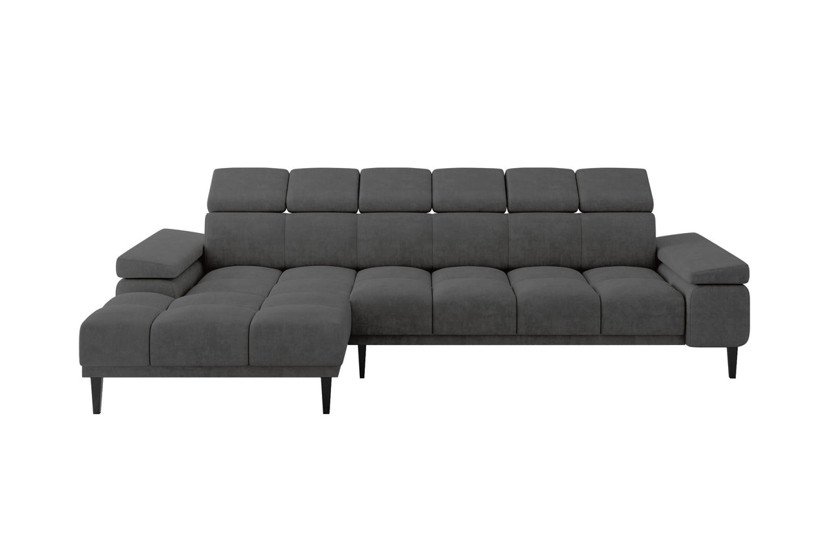 Narożnik SERI welur, Ciemnoszary - Dream Velvet 202.13 / Otomana z lewej / Bez funkcji spania