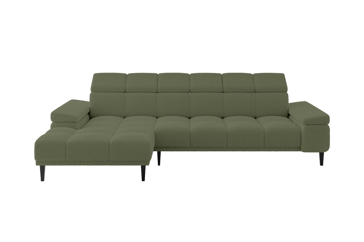 Narożnik SERI Bouclé, Zielony - Quelle 38 / Otomana z lewej / Bez funkcji spania
