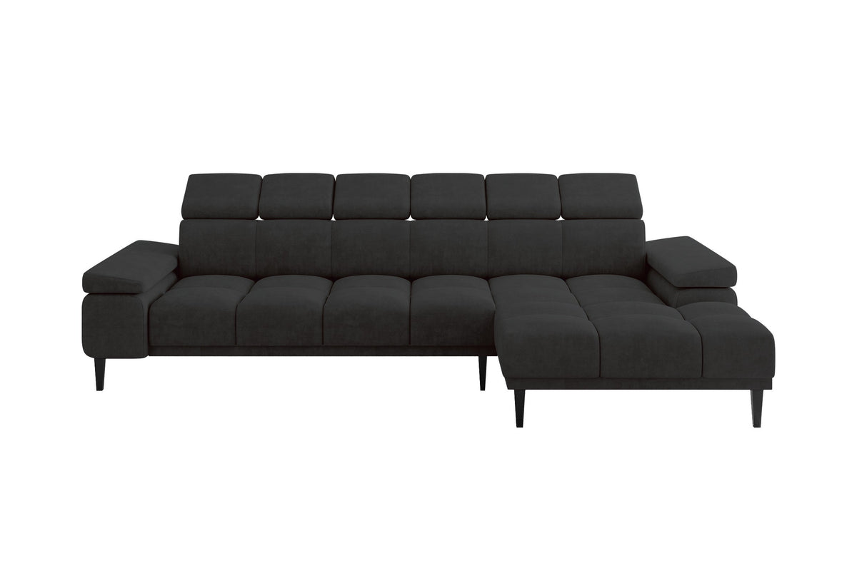 Narożnik SERI welur, Czarny - Dream Velvet 202.12 / Otomana z prawej / Bez funkcji spania