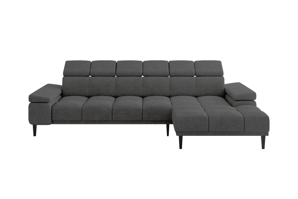Narożnik SERI welur, Ciemnoszary - Dream Velvet 202.13 / Otomana z prawej / Bez funkcji spania