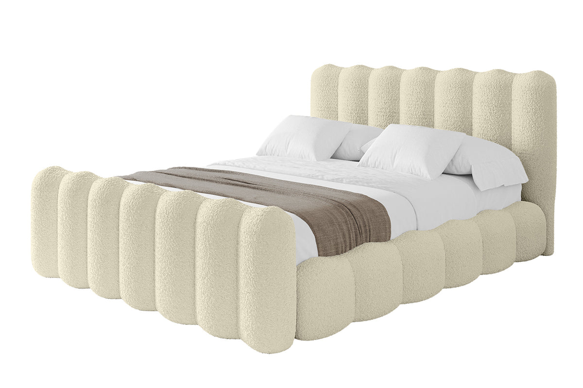 Łóżko tapicerowane SORA-Z Bouclé, Beżowy - Quelle 02 / 120x200 cm / Bez materaca