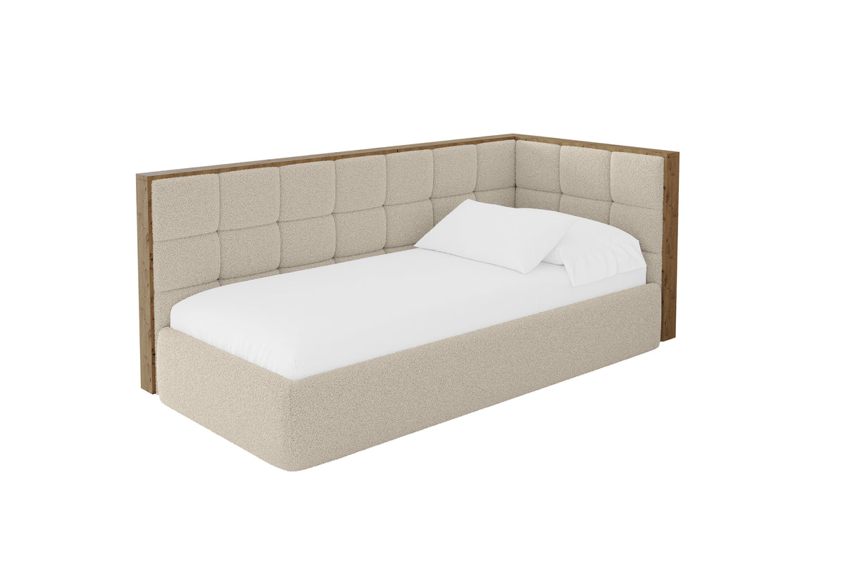 Łóżko młodzieżowe SOVY Bouclé lewostronne, Ciemnobeżowy - Quelle 06 / 80x200 cm / Bez materaca