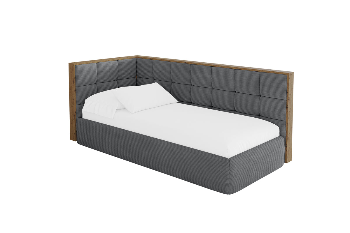Łóżko młodzieżowe SOVY sztruks prawostronne, Ciemnoszary - Poso 115 / 80x200 cm / Z materacem