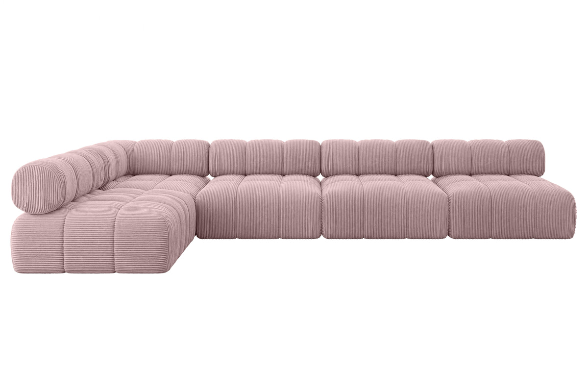 Ecksofa SAMARO-L3 Cord, Rosa - Poso 145 / Ottomane Links / Ohne Schlaffunktion