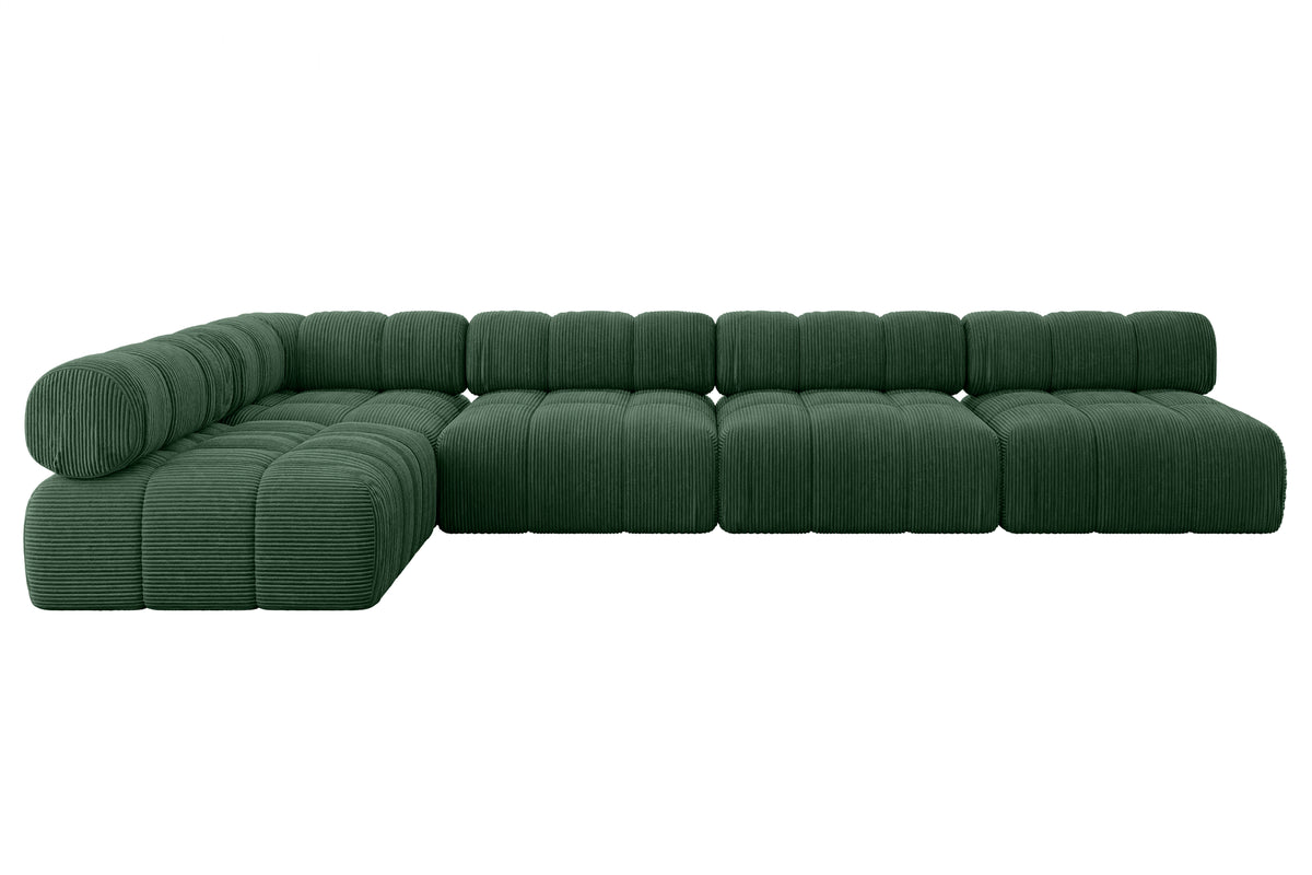 Ecksofa SAMARO-L3 Cord, Grün - Poso 14 / Ottomane Links / Ohne Schlaffunktion