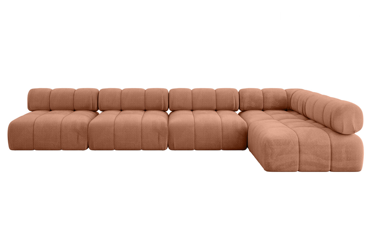 Ecksofa SAMARO-L3 Samt, Apricot - Monolith 61 / Ottomane Rechts / Ohne Schlaffunktion
