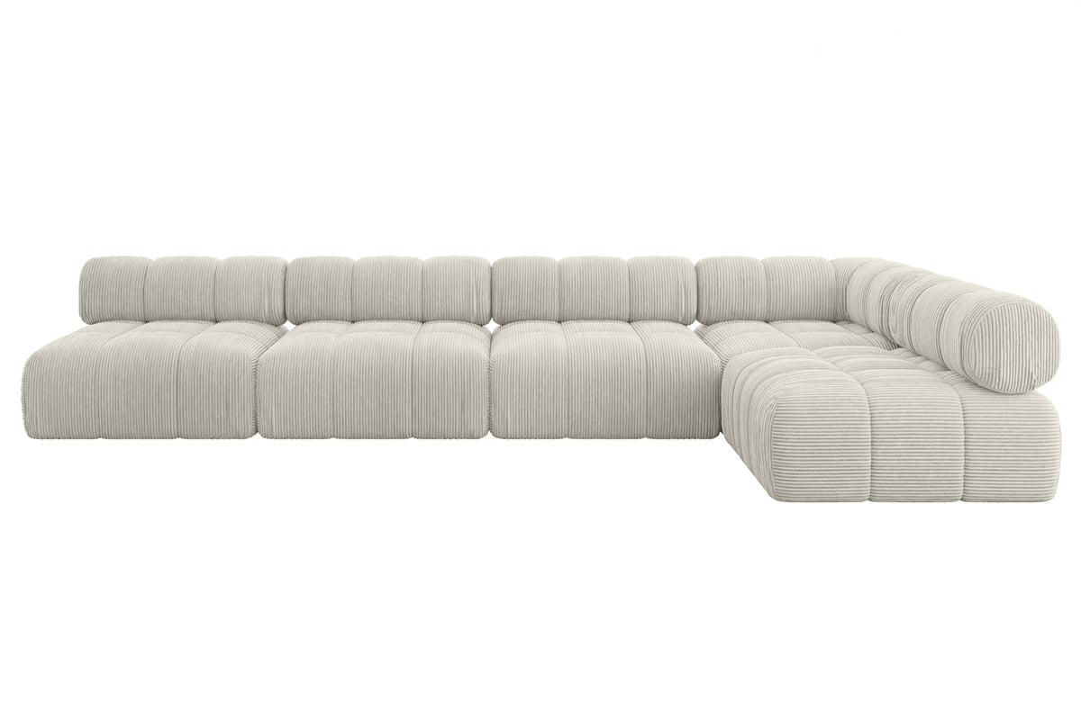 Ecksofa SAMARO-L3 Cord, Creme - Poso 100 / Ottomane Rechts / Ohne Schlaffunktion