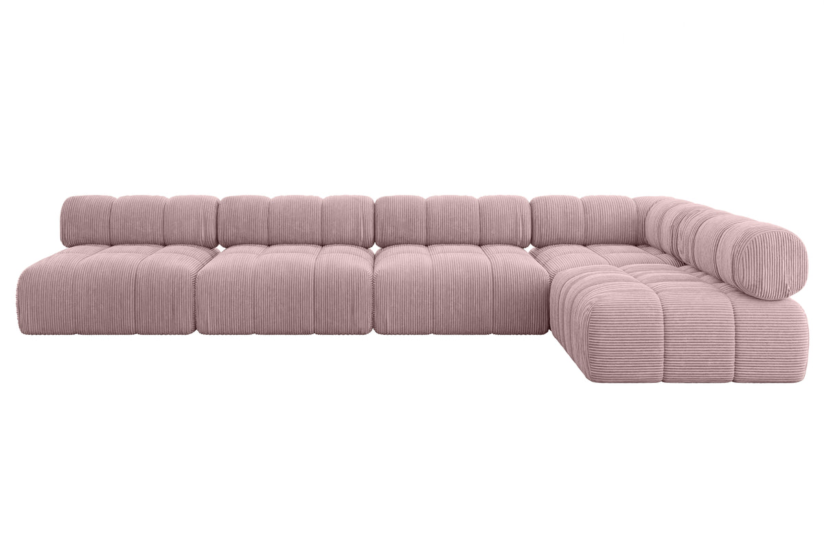 Ecksofa SAMARO-L3 Cord, Rosa - Poso 145 / Ottomane Rechts / Ohne Schlaffunktion