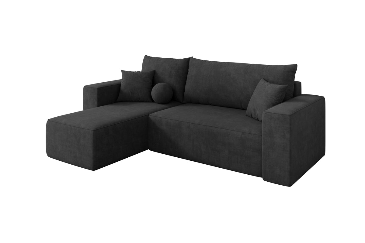 Narożnik SENO-L welur, Ciemnoszary - Dream Velvet 202.13 / Otomana z lewej / Z funkcją spania