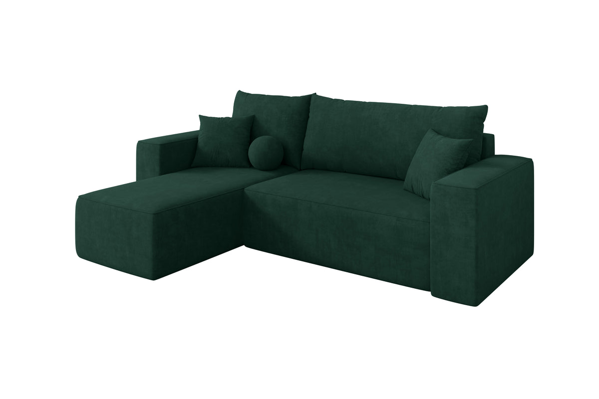 Narożnik SENO-L welur, Zielony - Dream Velvet 202.31 / Otomana z lewej / Z funkcją spania
