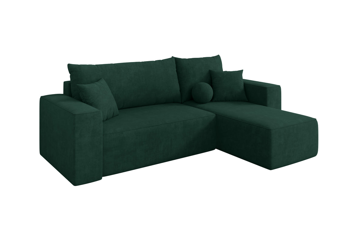 Narożnik SENO-L welur, Zielony - Dream Velvet 202.31 / Otomana z prawej / Z funkcją spania