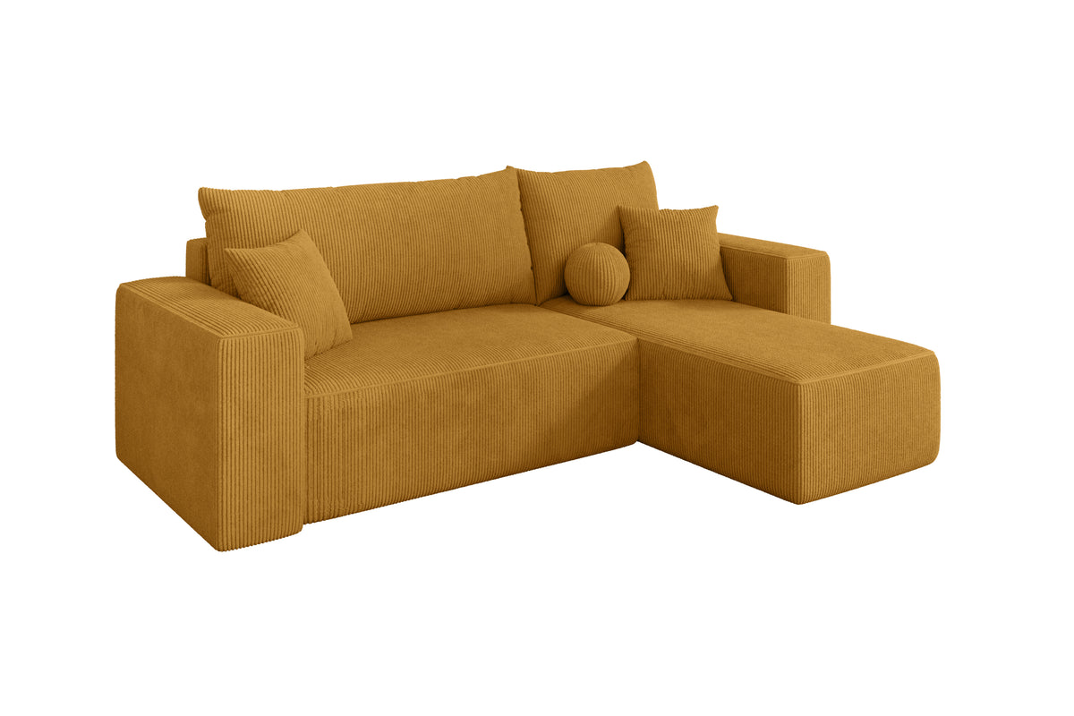 Narożnik SENO-L sztruks, Musztardowy - Poso 42 / Otomana z prawej / Z funkcją spania