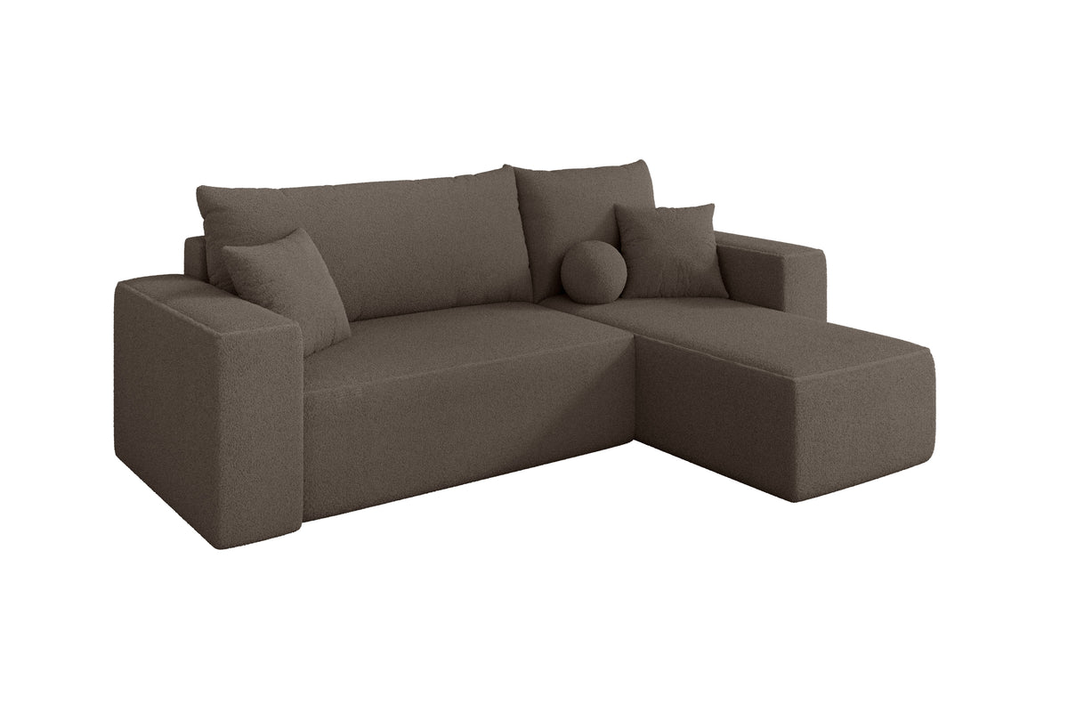 Ecksofa SENO-L Bouclé, Braun - Quelle 20 / Ottomane Rechts / Mit Schlaffunktion