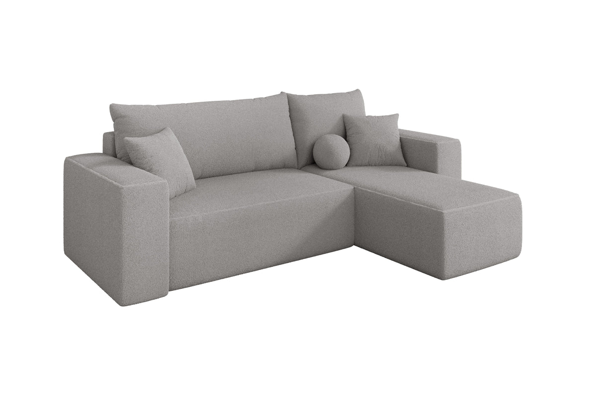 Ecksofa SENO-L Bouclé, Hellgrau - Quelle 83 / Ottomane Rechts / Mit Schlaffunktion