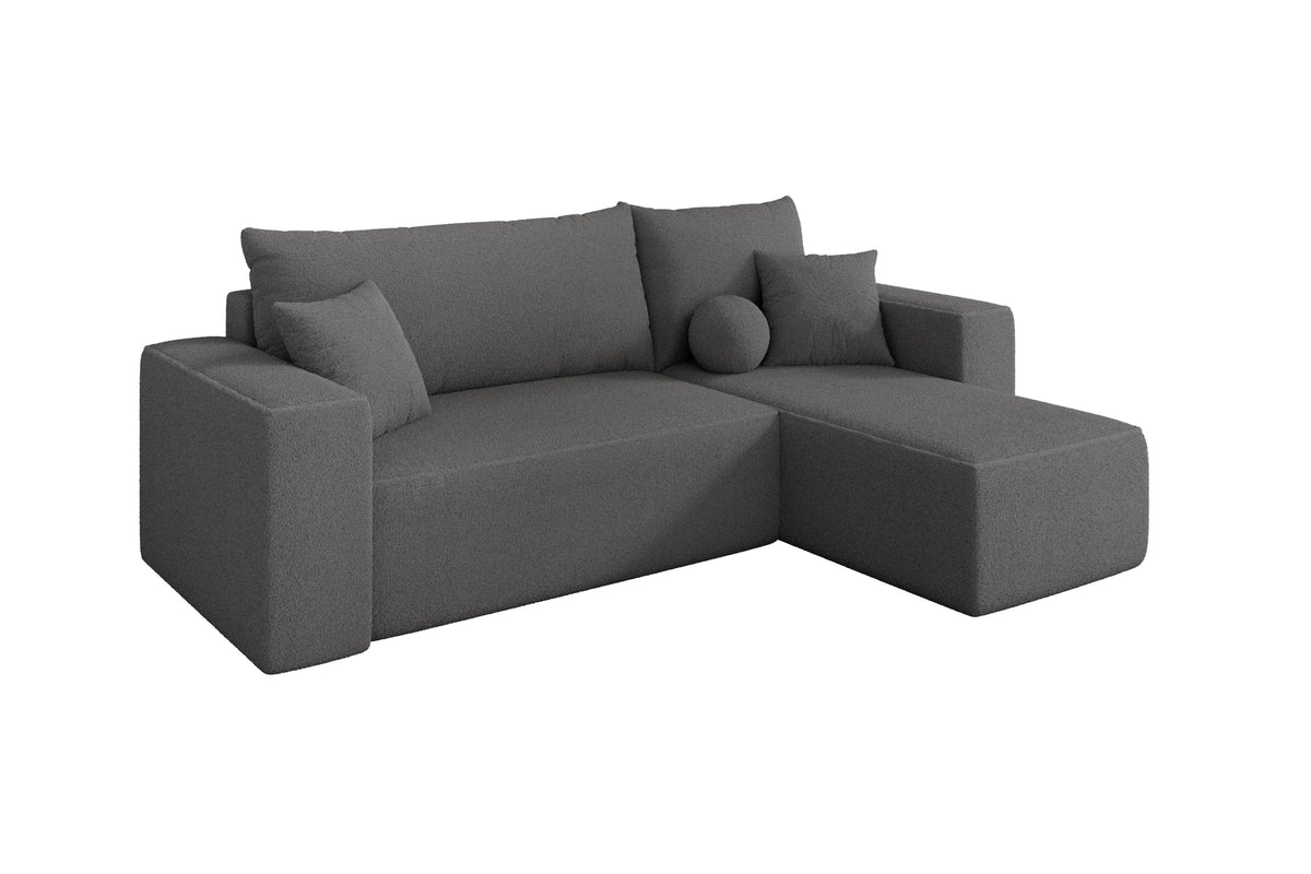 Ecksofa SENO-L Bouclé, Grau - Quelle 92 / Ottomane Rechts / Mit Schlaffunktion