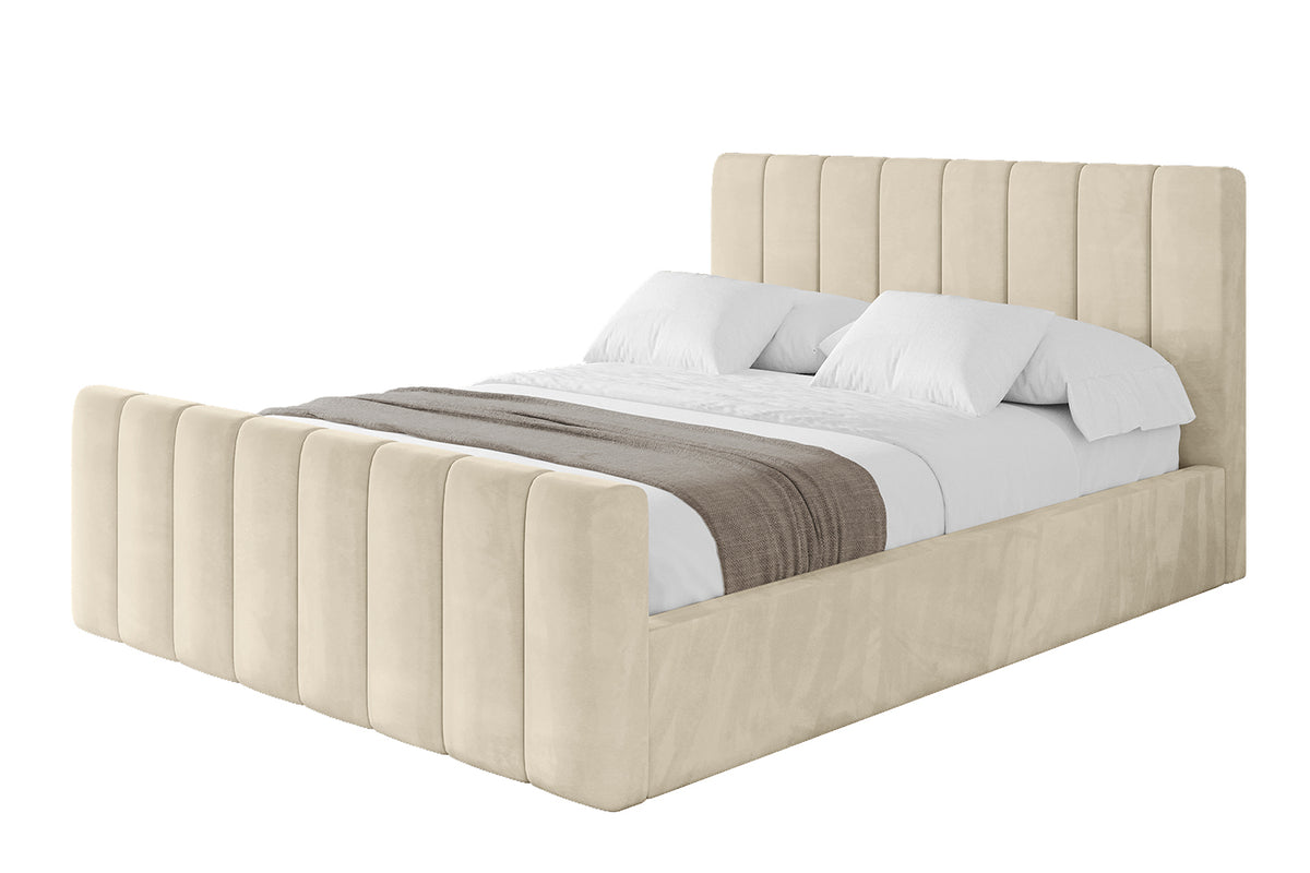 Polsterbett STERA-Z Samt, Beige - Monolith 04 / 120x200 cm / Mit Matratze