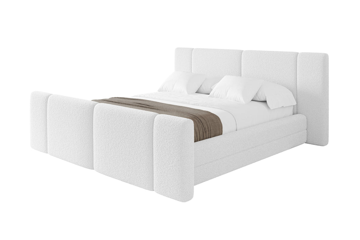 Łóżko tapicerowane TEVO-Z Bouclé, Biały - Quelle 01 / 120x200 cm / Z materacem