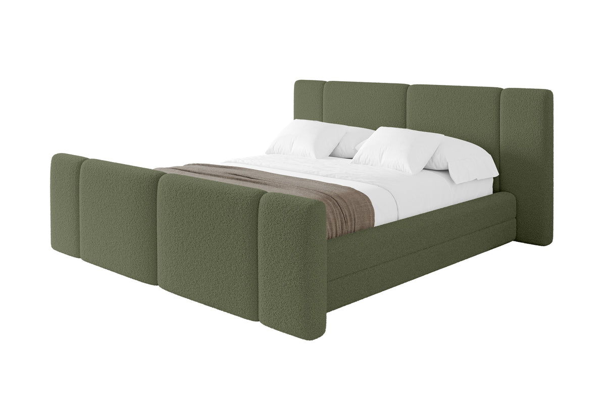 Łóżko tapicerowane TEVO-Z Bouclé, Zielony - Quelle 38 / 120x200 cm / Z materacem