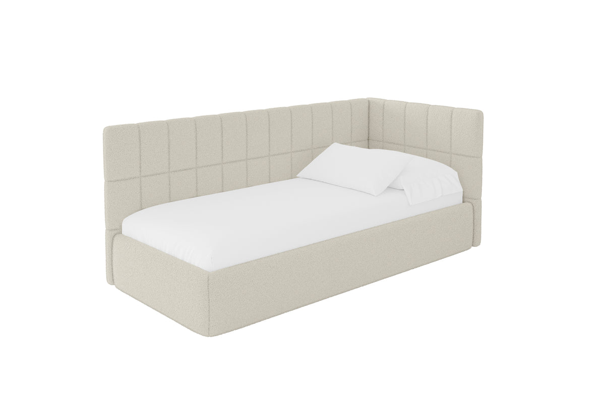 Łóżko młodzieżowe TULY Bouclé lewostronne, Beżowy - Quelle 02 / 80x200 cm / Z materacem