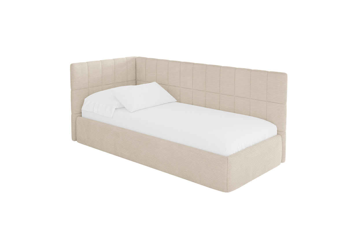 Jugendbett TULY Cord Rechtsseitig, Beige - Poso 105 / 80x200 cm / Mit Matratze