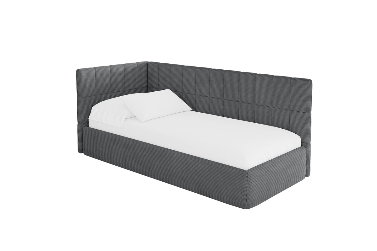 Jugendbett TULY Cord Rechtsseitig, Dunkelgrau - Poso 115 / 80x200 cm / Ohne Matratze