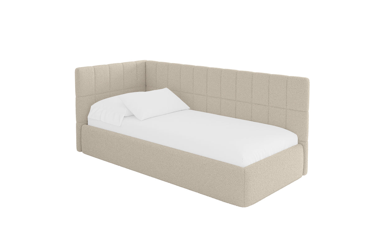 Łóżko młodzieżowe TULY Bouclé prawostronne, Ciemnobeżowy - Quelle 06 / 80x200 cm / Z materacem