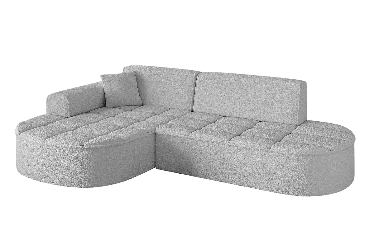 Ecksofa TARO-L1 Bouclé, Hellgrau - Quelle 83 / Ottomane Links / Ohne Schlaffunktion