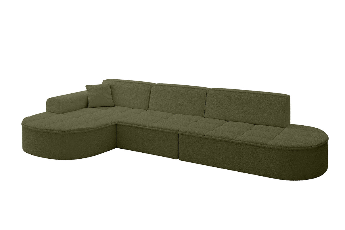 Ecksofa TARO-L2 Bouclé, Grün - Quelle 38 / Ottomane Links / Ohne Schlaffunktion