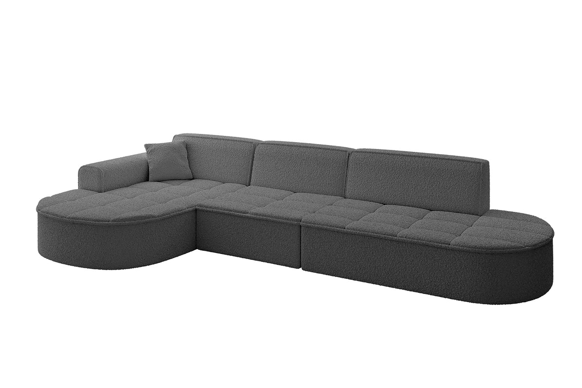 Ecksofa TARO-L2 Bouclé, Grau - Quelle 92 / Ottomane Links / Ohne Schlaffunktion