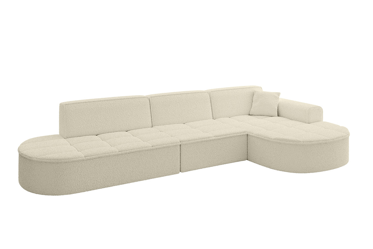 Ecksofa TARO-L2 Bouclé, Beige - Quelle 02 / Ottomane Rechts / Ohne Schlaffunktion
