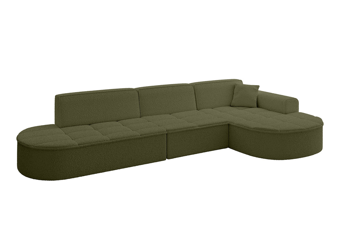 Ecksofa TARO-L2 Bouclé, Grün - Quelle 38 / Ottomane Rechts / Ohne Schlaffunktion