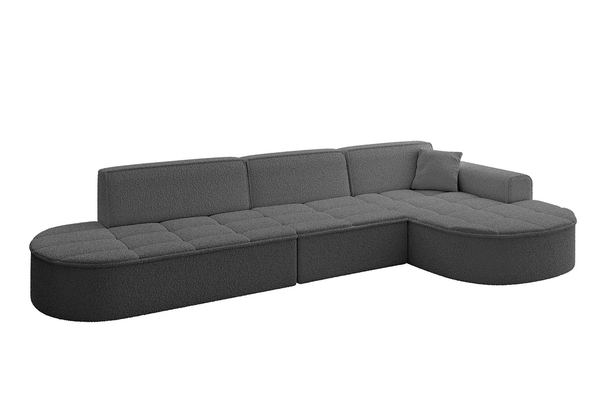 Ecksofa TARO-L2 Bouclé, Grau - Quelle 92 / Ottomane Rechts / Ohne Schlaffunktion