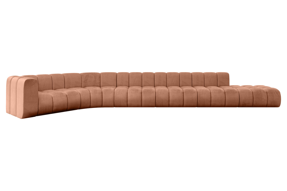 Ecksofa TILMO-L3 Samt, Apricot - Monolith 61 / Ottomane Links / Ohne Schlaffunktion