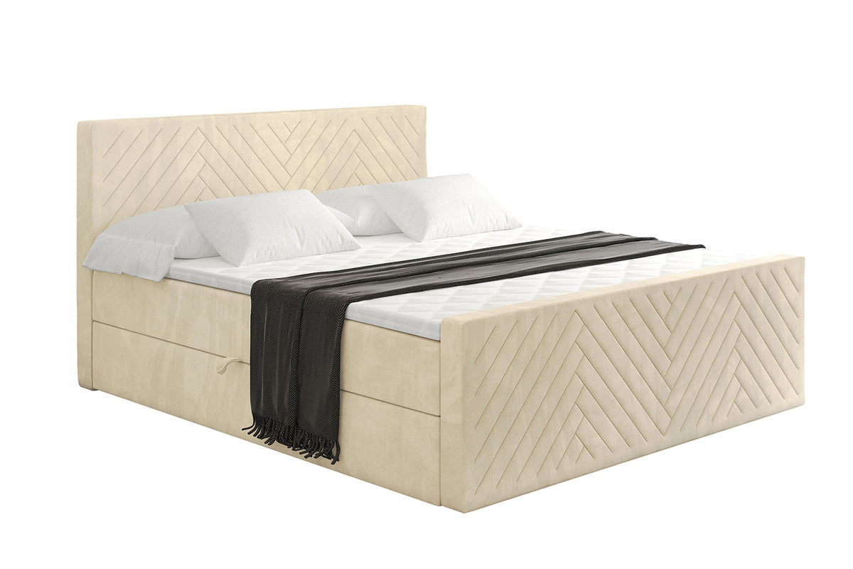 Łóżko boxspring VEXA-Z welur, Beżowy - Monolith 04 / 120x200 cm / H3