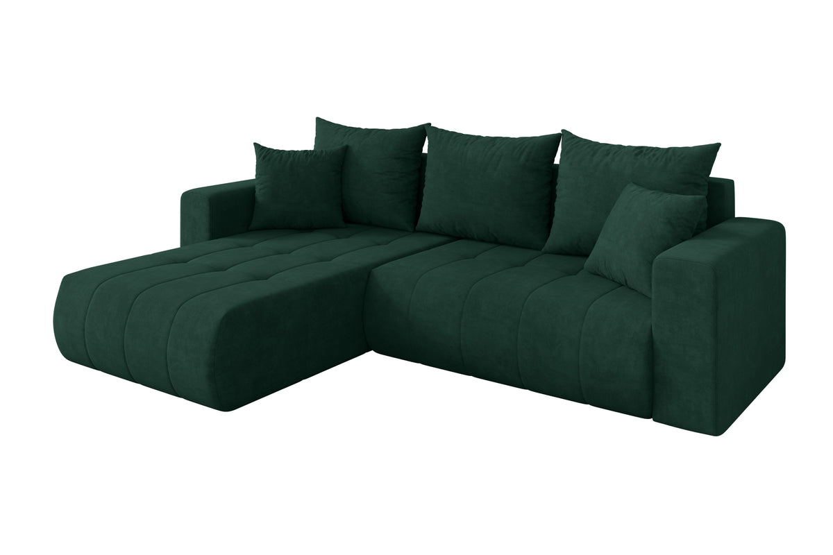 Narożnik MILA-L welur, Zielony - Dream Velvet 202.31 / Otomana z lewej / Z funkcją spania