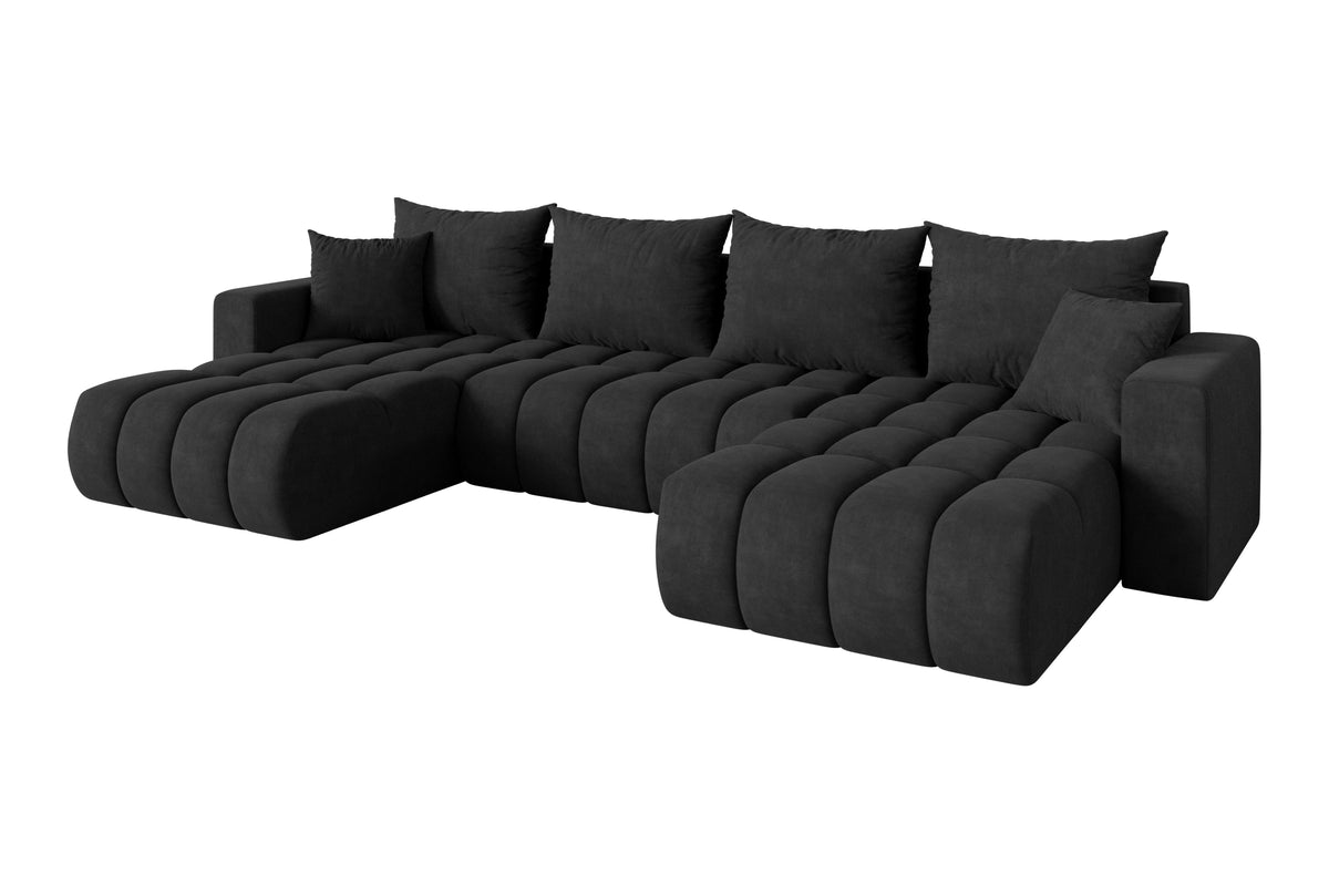 Narożnik MILA-U-v1 welur, Czarny - Dream Velvet 202.12 / W kształcie U / Z funkcją spania
