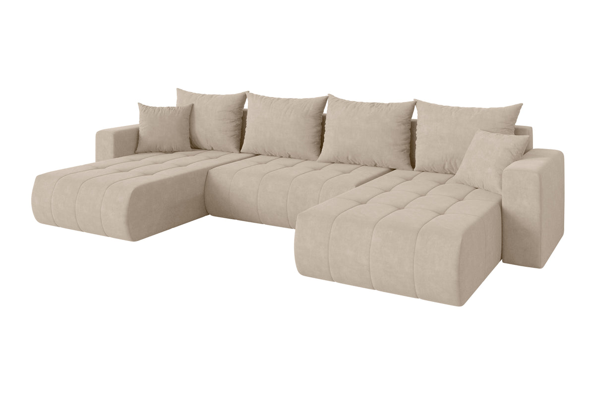 Narożnik MILA-U welur, Beżowy - Dream Velvet 202.02 / W kształcie U / Z funkcją spania