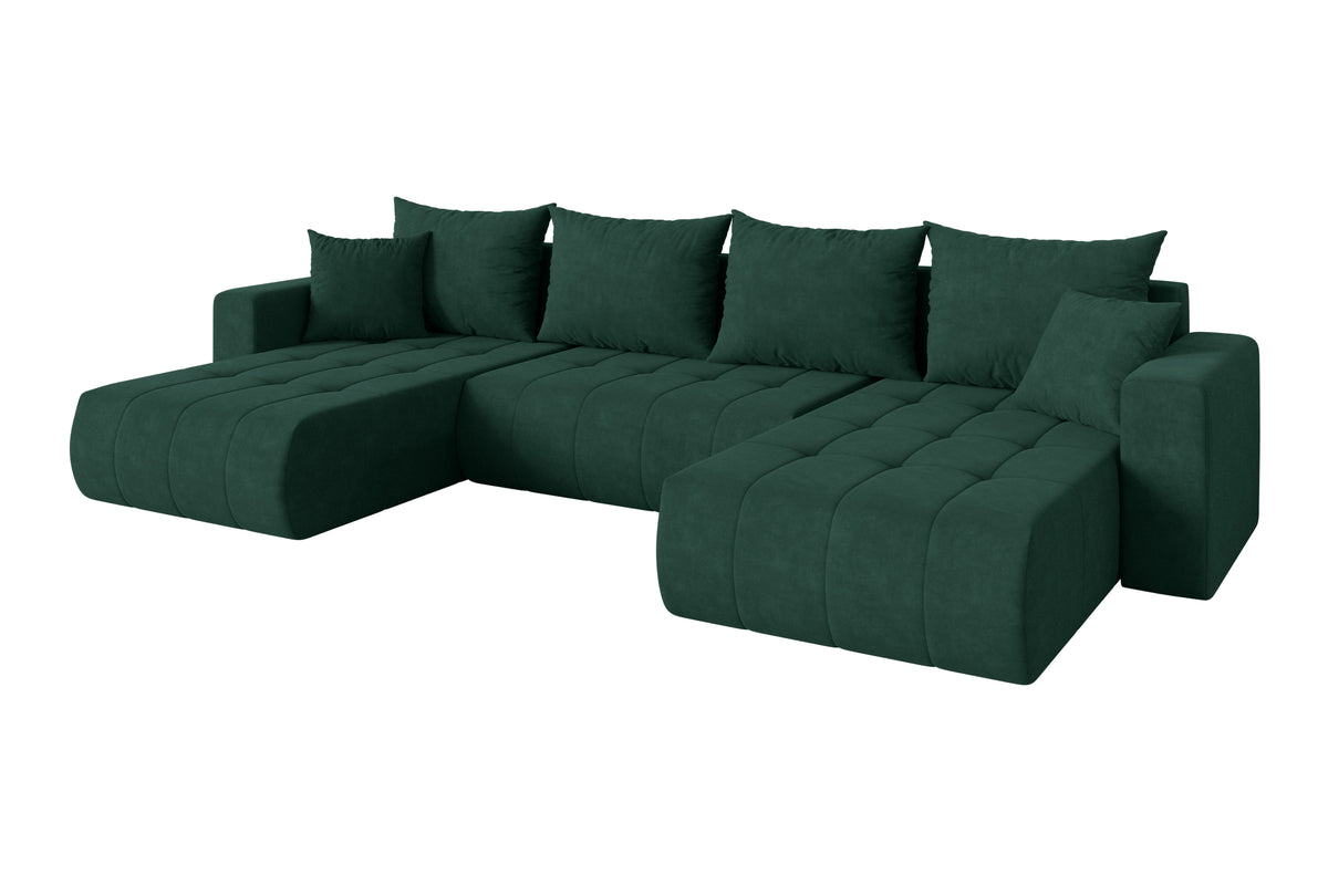 Narożnik MILA-U welur, Zielony - Dream Velvet 202.31 / W kształcie U / Z funkcją spania