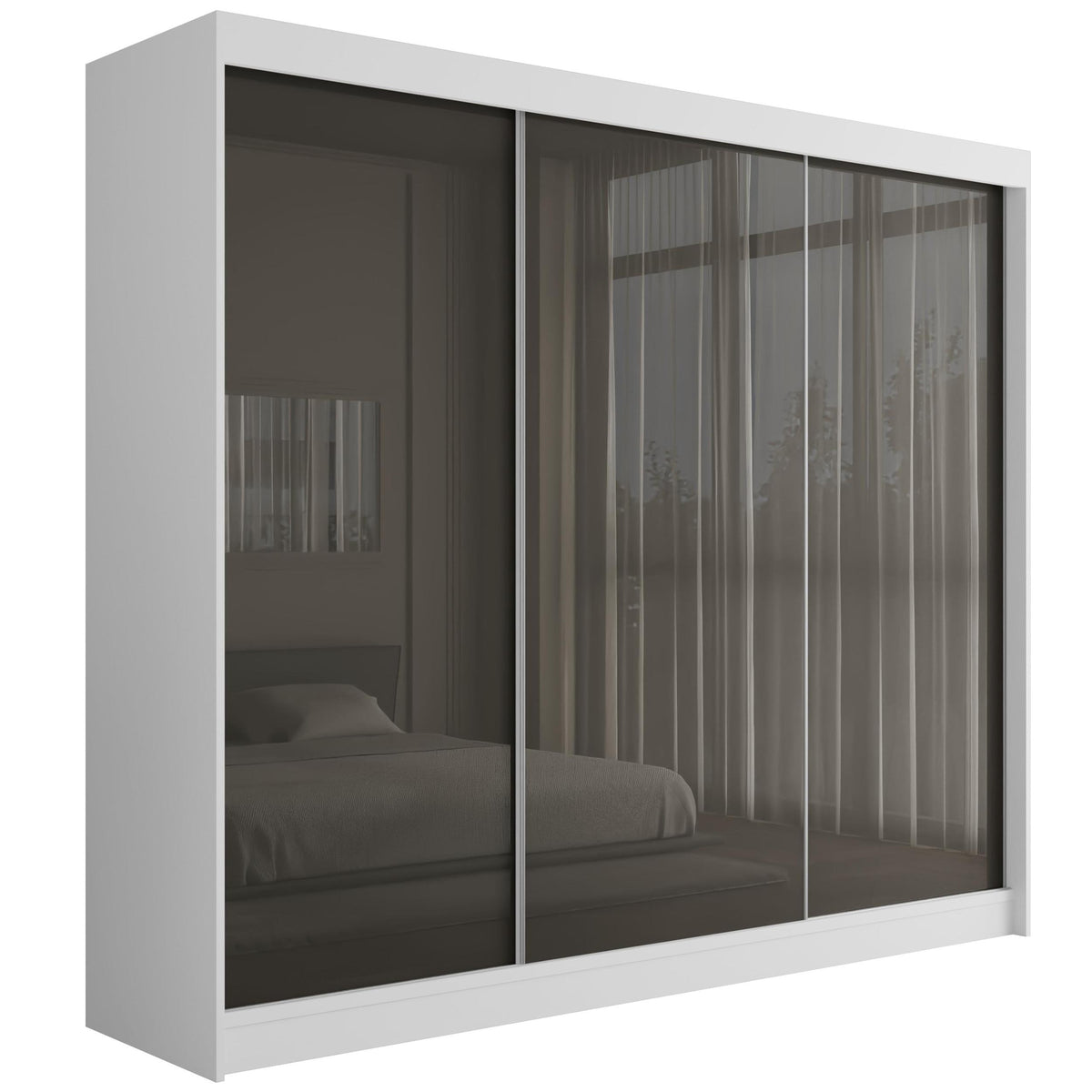 Szafa przesuwna PEKA, Biały/Szary Lacobel / 250 cm x 61 cm x 215 cm / Bez LED