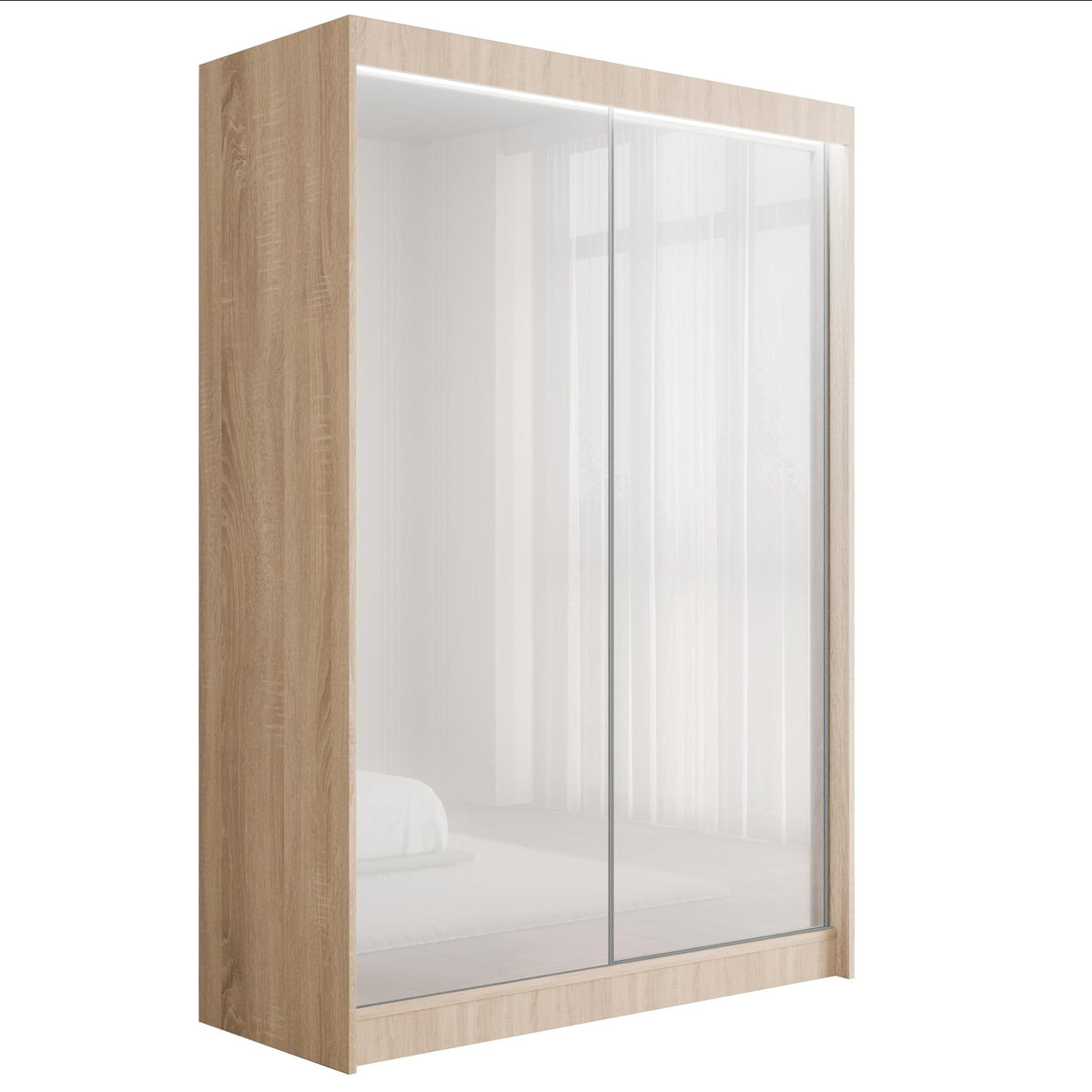 Szafa przesuwna PEKA, Sonoma/Biały Lacobel / 150 cm x 61 cm x 215 cm / Z LED