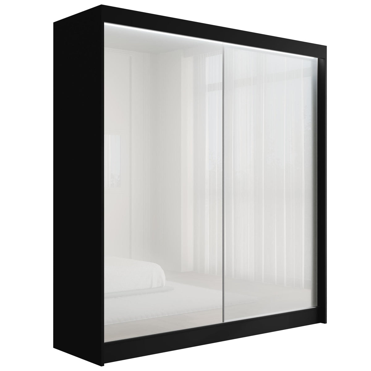 Szafa przesuwna PEKA, Czarny/Biały Lacobel / 200 cm x 61 cm x 215 cm / Z LED