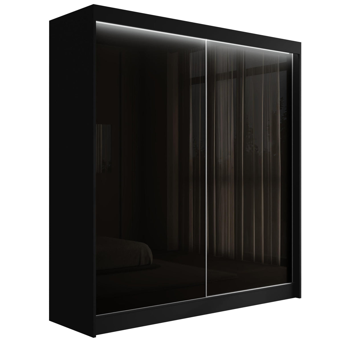 Szafa przesuwna PEKA, Czarny/Czarny Lacobel / 200 cm x 61 cm x 215 cm / Z LED