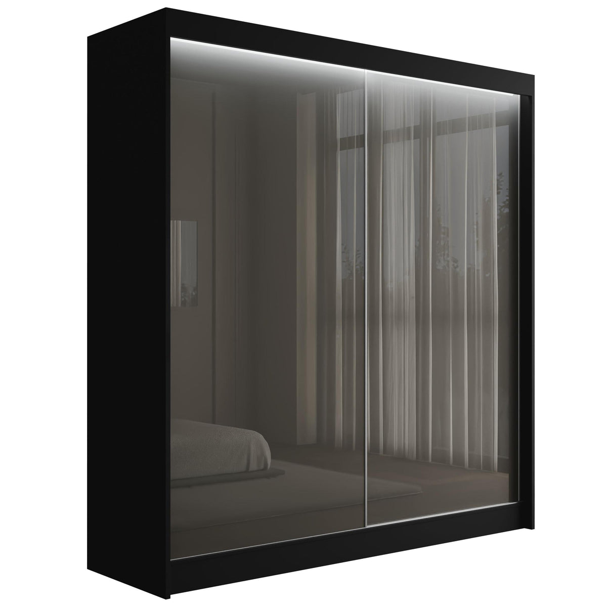 Szafa przesuwna PEKA, Czarny/Szary Lacobel / 200 cm x 61 cm x 215 cm / Z LED
