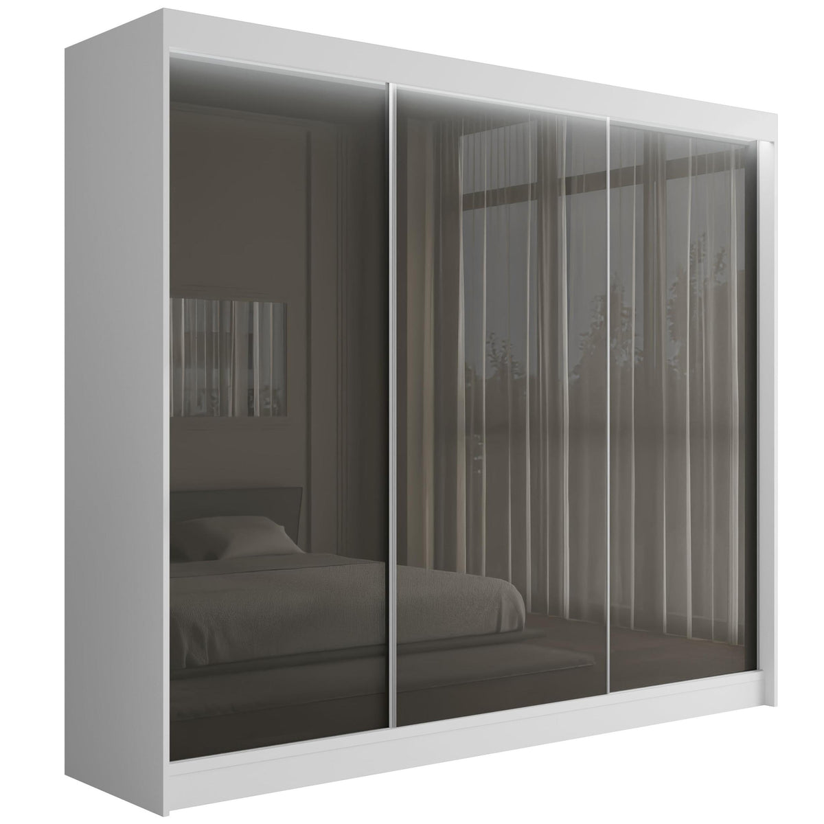 Szafa przesuwna PEKA, Biały/Szary Lacobel / 250 cm x 61 cm x 215 cm / Z LED