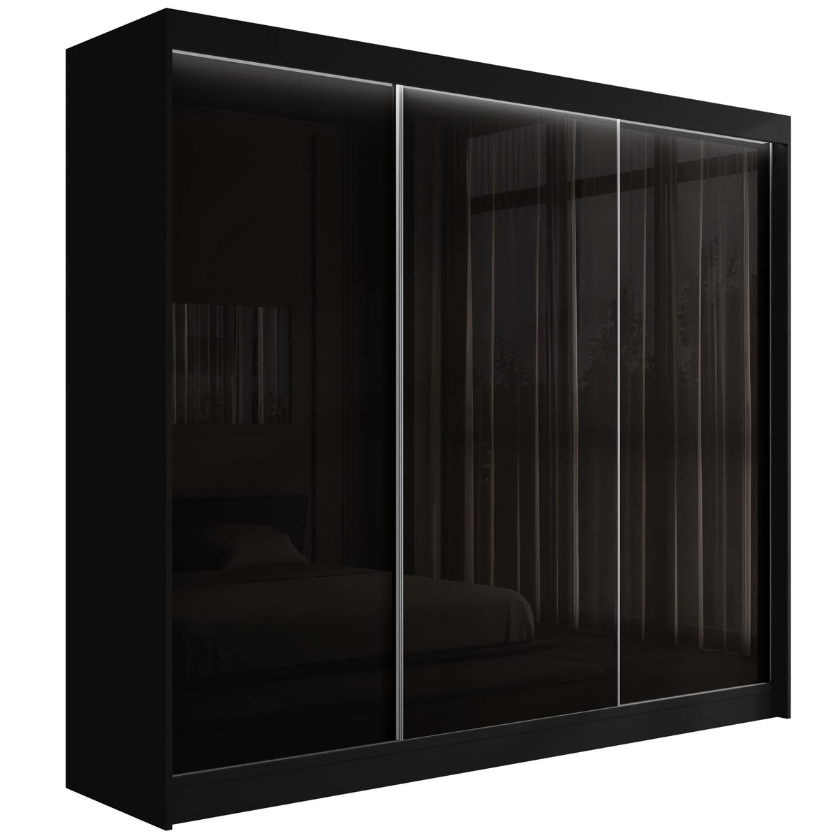 Szafa przesuwna PEKA, Czarny/Czarny Lacobel / 250 cm x 61 cm x 215 cm / Z LED